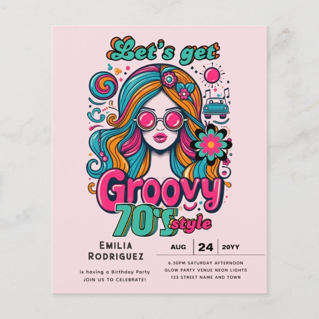 70s Groovy Boogie Retro Disco Birthday Party Flyer (Front)