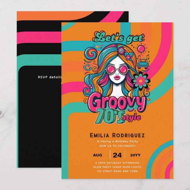 70s Groovy Boogie Retro Disco Birthday Party Invitation (Front/Back)