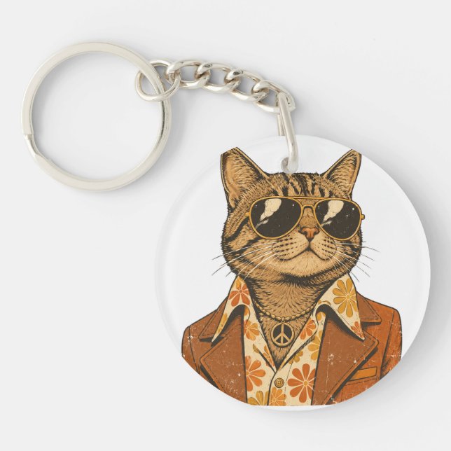 70s Groovy Cool Cat & fox Key Ring (Front)