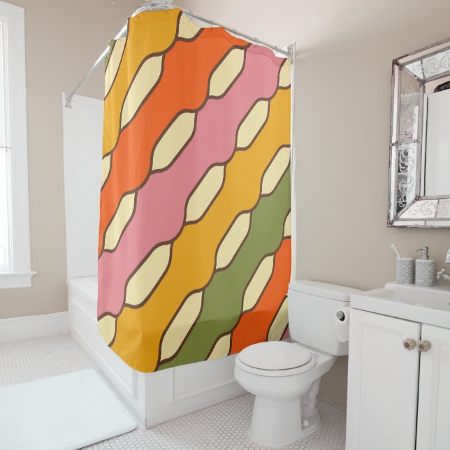 70s Groovy Retro Colourful Pattern Shower Curtain (In Situ)