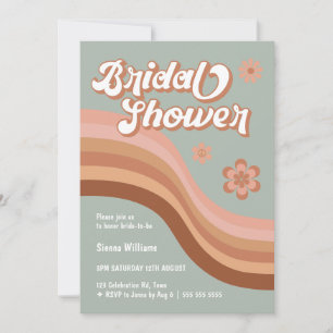 70's Groovy Retro Daisy Bridal Shower Sage Green Invitation