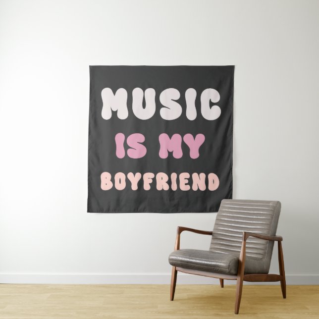 70s Groovy Typography – Music Is My Boyfriend Tapestry (In Situ)