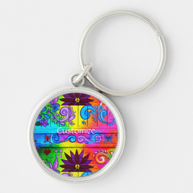 70's hippie colours Thunder_Cove Key Ring (Front)