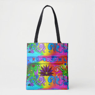 70's hippie  groovy flower power tote bag