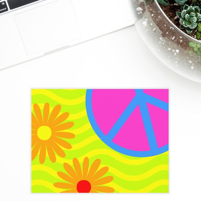 70's Hippie Peace Sign and Flowers Postcard (Creator Uploaded)
