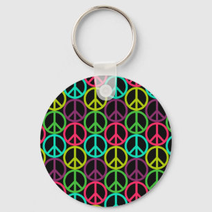 70's Hippie Peace Sign Pattern Key Ring