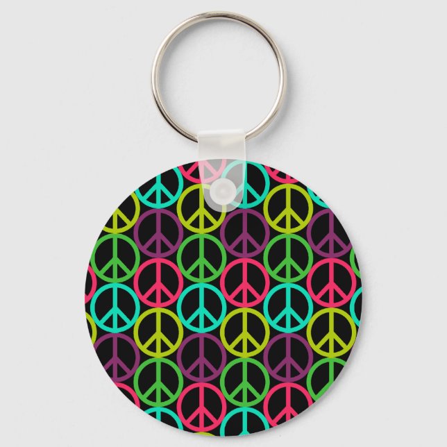 70's Hippie Peace Sign Pattern Key Ring (Front)