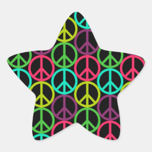 70's Hippie Peace Sign Pattern Star Sticker