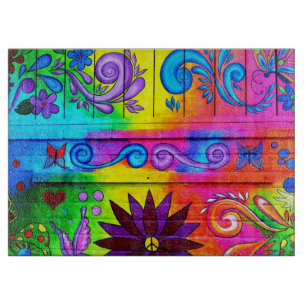 70's hippie psychedelic placemats cutting board