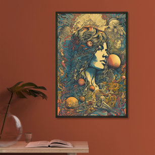 70s Hippie Woman AI Art   Psychedelic Retro Poster