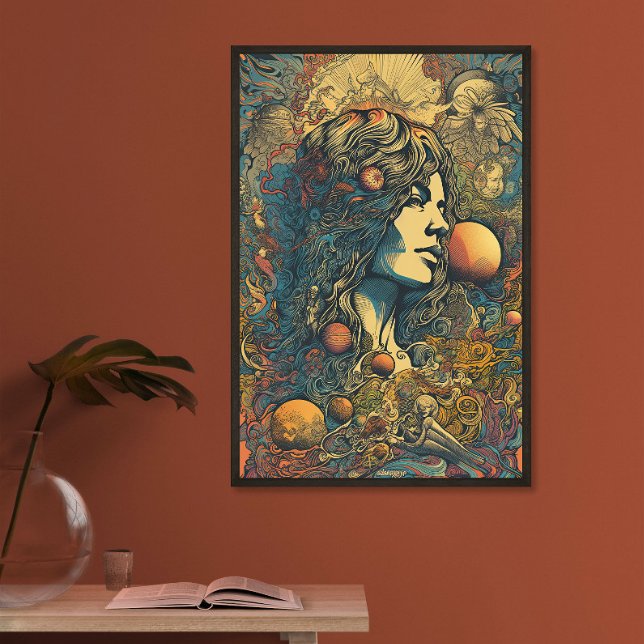 70s Hippie Woman AI Art | Psychedelic Retro Poster