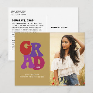 70s-Inspired Retro Graduate Photo Graduation Postcard