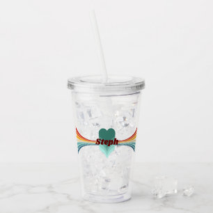 70s Inspired Retro Rainbow Stripes Acrylic Tumbler