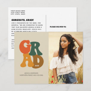 70s-Inspired Typography Photo Graduation Postcard