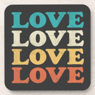 70s Love Retro Distressed Repeat Type Coaster