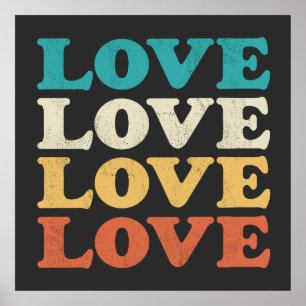 70s Love Retro Distressed Repeat Type Poster