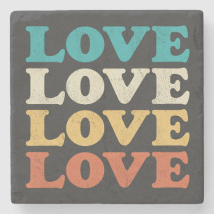 70s Love Retro Distressed Repeat Type Stone Coaster