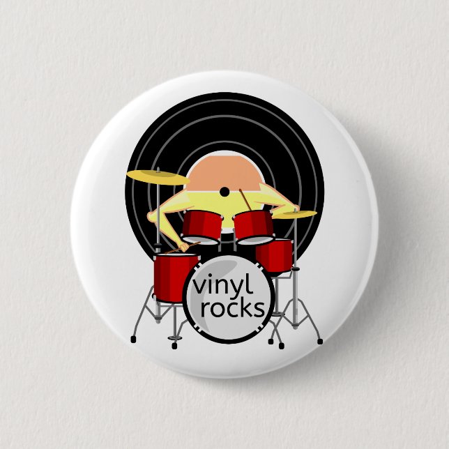 70S MUSIC VINYL DRUMS 6 CM ROUND BADGE (Front)