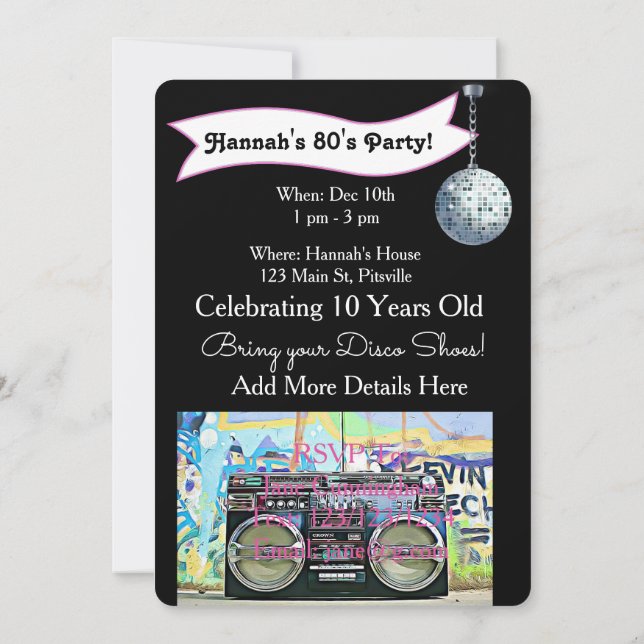 70's or 80's Party Disco Birthday Invitations (Back)