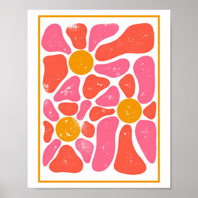 70's Orange and Pink Retro Flower Power Poster (Front)