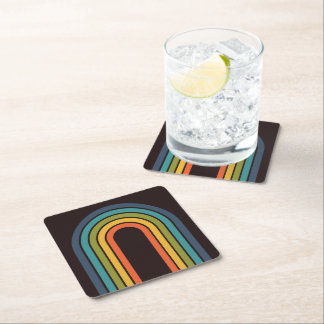 70s Orange Brown Teal Pattern Custom Kitchen Square Paper Coaster