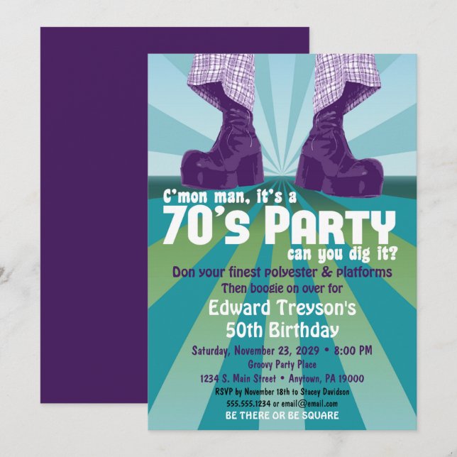 70s Party Invitation 1970s Disco Birthday (Front/Back)