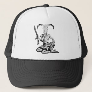 70's pin-up skull trucker hat