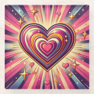 70s pop art heart/Valentines Glass Coaster