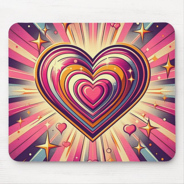 70s pop art heart/Valentines  Mouse Mat (Front)
