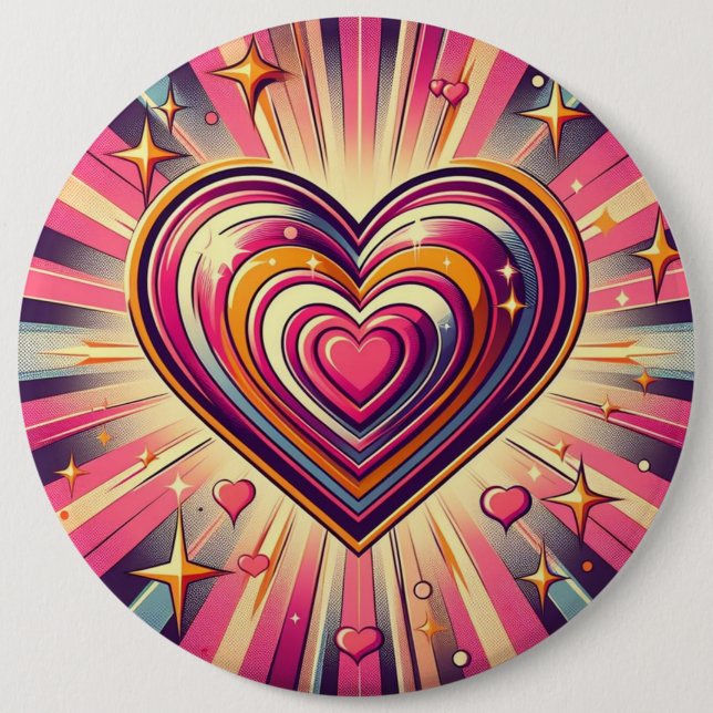 70s pop art heart/Valentine's  Mug 6 Cm Round Badge (Front)