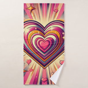 70s pop art heart/Valentine's Mug Bath Towel