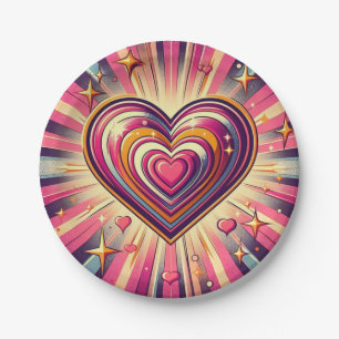 70s pop art heart/Valentines Paper Plate