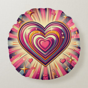 70s pop art heart/Valentines Round Cushion