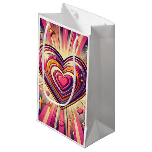 70s pop art heart/Valentines Small Gift Bag