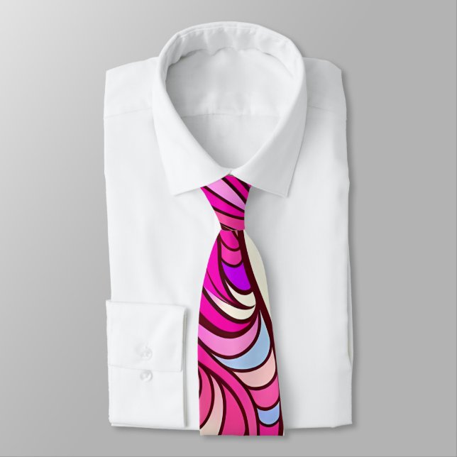 70s Pop Culture Pink Swirl Retro Tie (Tied)