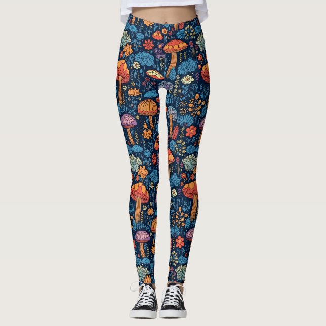70's Psychadelic Groovy Mushrooms Leggings (Front)