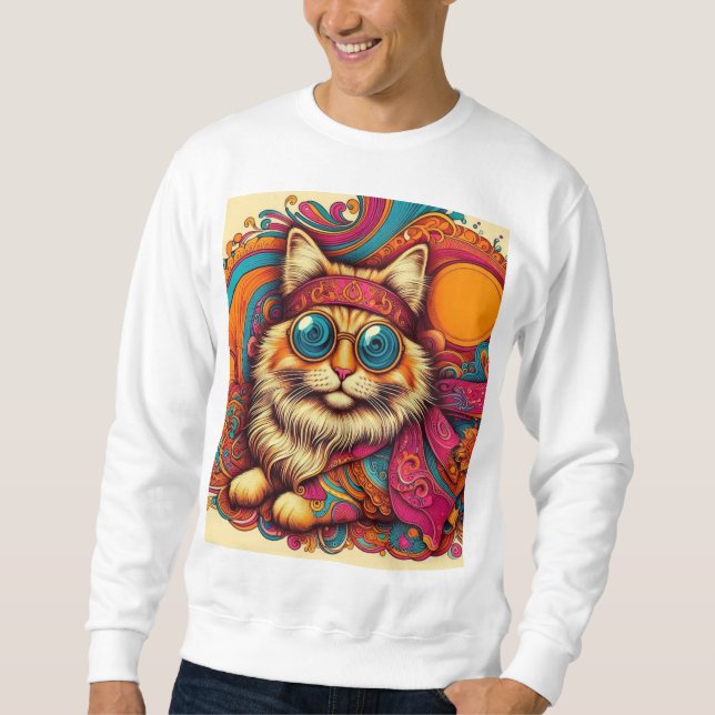 70's psychedelic cat sweatshirt (Front)