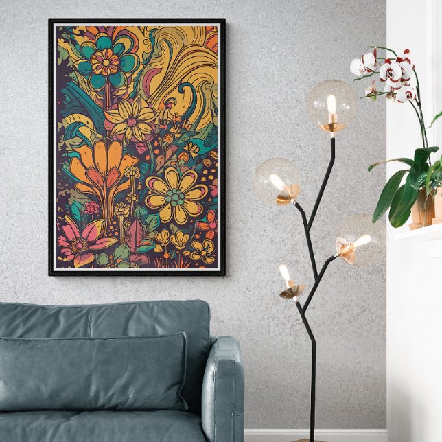 70s Psychedelic Flowers AI Art | Colourful Retro  Poster