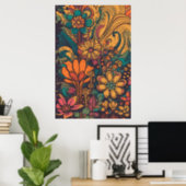 70s Psychedelic Flowers AI Art | Colourful Retro  Poster (Home Office)