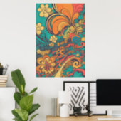 70s Psychedelic Retro Flower AI Art | Vintage  Poster (Home Office)