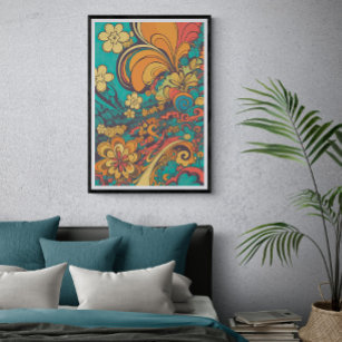 70s Psychedelic Retro Flower AI Art   Vintage  Poster