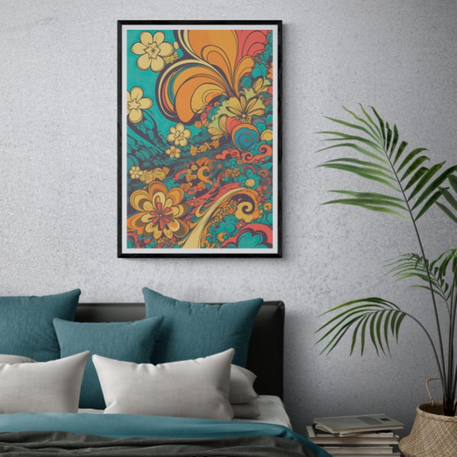 70s Psychedelic Retro Flower AI Art | Vintage  Poster