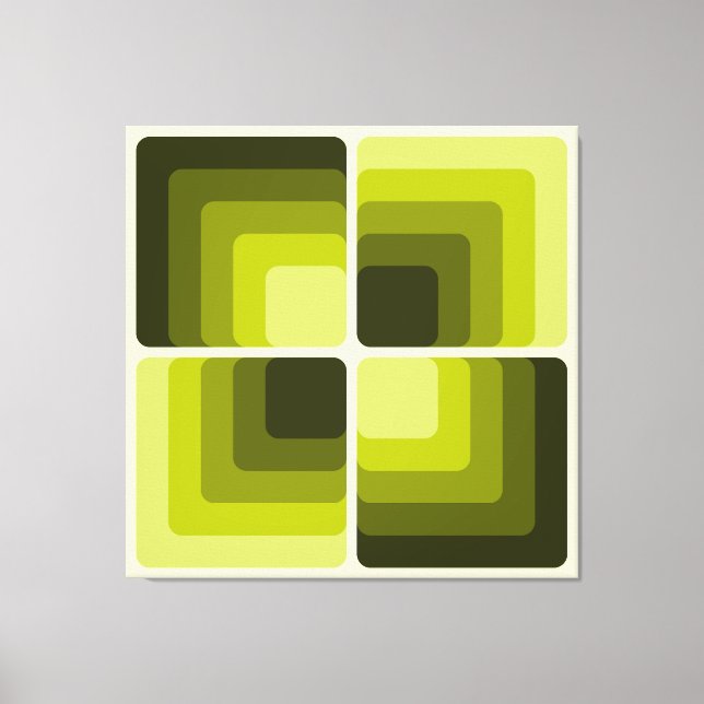 70s Rainbow Squares Monochrome Green Canvas Print (Front)