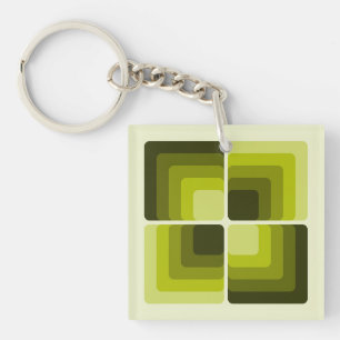 70s Rainbow Squares Monochrome Green Key Ring