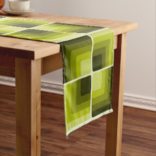 70s Rainbow Squares Monochrome Green Long Table Runner