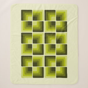 70s Rainbow Squares Monochrome Green Sherpa Blanket