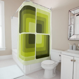 70s Rainbow Squares Monochrome Green Shower Curtain