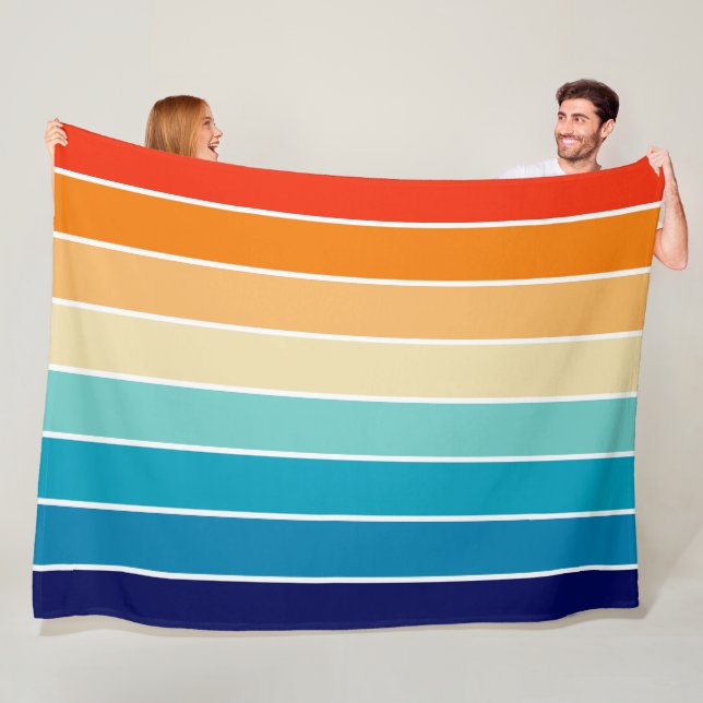 70s Rainbow Stripes Fleece Blanket (In Situ)
