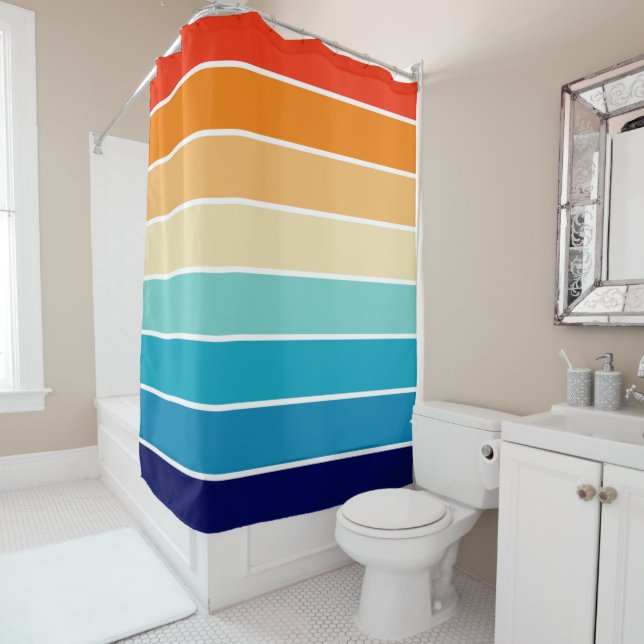 70s Rainbow Stripes Shower Curtain (In Situ)