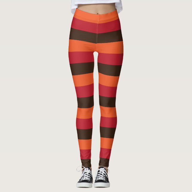 70s Retro 3 Striped Vintage Colour Pattern Leggings (Front)